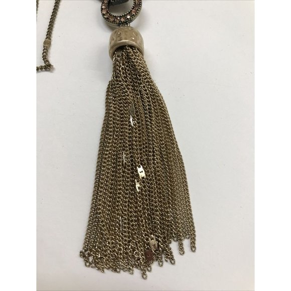 Saks Fifth Avenue Goldtone Necklace 31-34' with 5" Tassel Art Deco Style - Picture 4 of 8